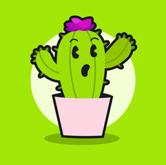 Cactus sorprendido ilustración vectorial estilo caricatura tradicional