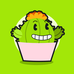 Cactus de bola sonriente ilustración vectorial estilo caricatura tradicional