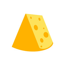 A piece of cheese on a white background. Dairy products. Flat illustration