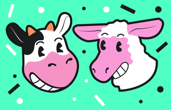 Vaca y oveja sonrientes ilustraci&oacute;n vectorial estilo caricatura tradicional