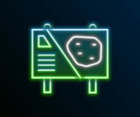 Glowing neon line Amusement park billboard icon isolated on black background. Entertainment in vacation. Colorful outline concept. Vector