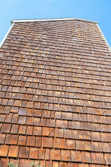 Wood shingle building wall at San Francisco in California