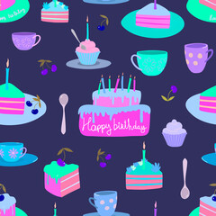 Seamless pattern for birthday and holiday tea party.
