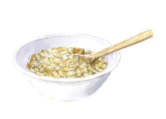 器に入ったオートミール　手描きアナログ　水彩イラスト