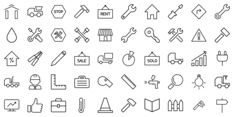 Set of Construction icons. Outline style icons bundle. Vector illustration