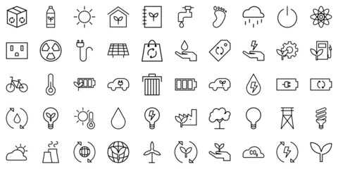 Set of Ecology icons. Outline style icons bundle. Vector illustration