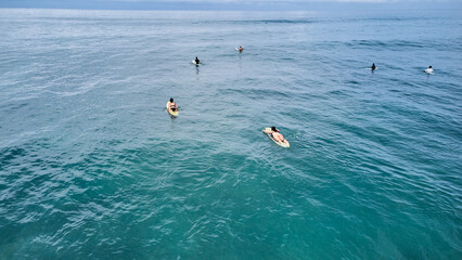 Aerial view of surfers waiting for the wave. Sri Lanka, Midigama. High quality photo