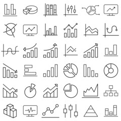 Set of Graph and Diagram icons. Outline style icons bundle. Vector illustration