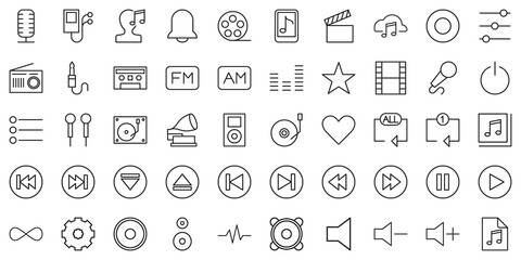 Set of Media icons. Outline style icons bundle. Vector illustration