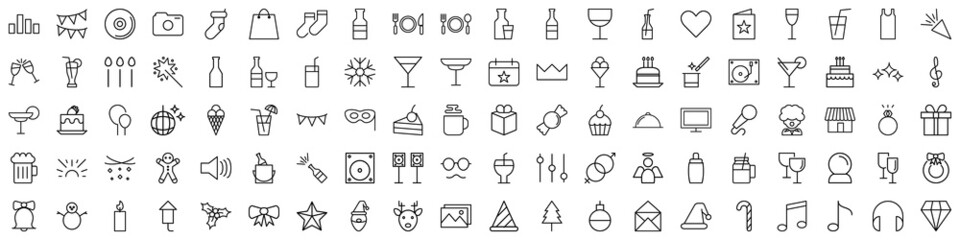 Set of Party icons. Outline style icons bundle. Vector illustration