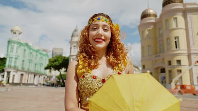 Frevo dancer at the street carnival in Recife, Pernambuco, Brazil.