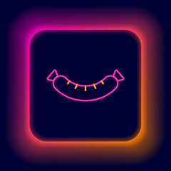 Glowing neon line Sausage icon isolated on black background. Grilled sausage and aroma sign. Colorful outline concept. Vector