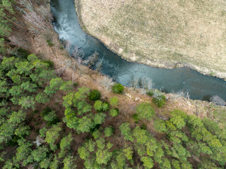 Aerial view of small river in Poland