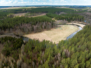 Aerial view of small river in Poland