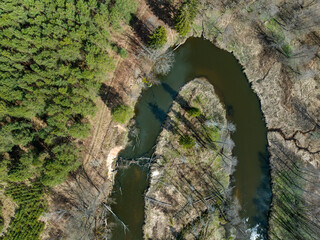Aerial view of small river in Poland