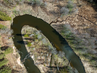 Aerial view of small river in Poland