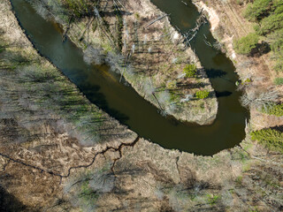 Aerial view of small river in Poland
