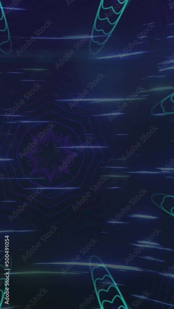 Poster animation of light trails over moving shapes