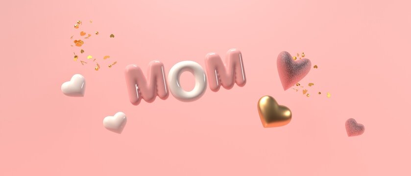 Mothers day theme with pink hearts - 3D render