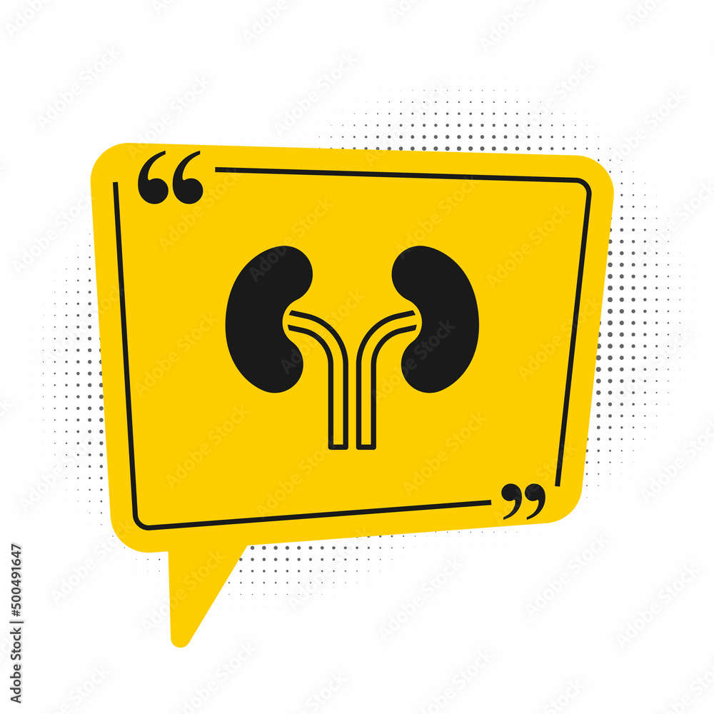 Sticker Black Human kidneys icon isolated on white background. Yellow speech bubble symbol. Vector