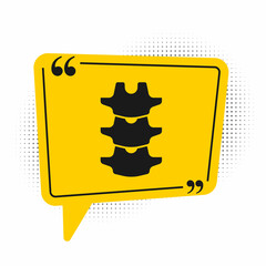 Black Human spine icon isolated on white background. Yellow speech bubble symbol. Vector