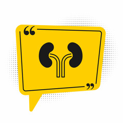 Black Human kidneys icon isolated on white background. Yellow speech bubble symbol. Vector