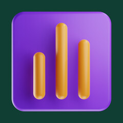 Infographic Business statistics Icon Set 3d Rendering. Purple  square background and yellow 3d illustration.