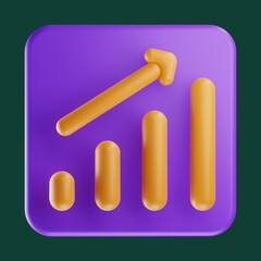 Infographic Business statistics Icon Set 3d Rendering. Purple  square background and yellow 3d illustration.