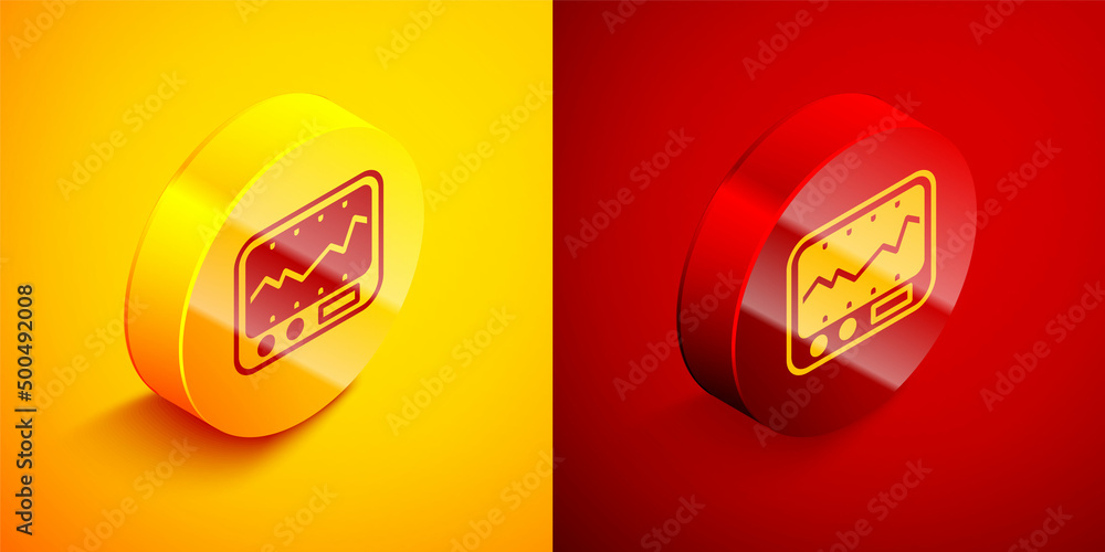 Poster isometric electrical measuring instrument icon isolated on orange and red background. analog devices