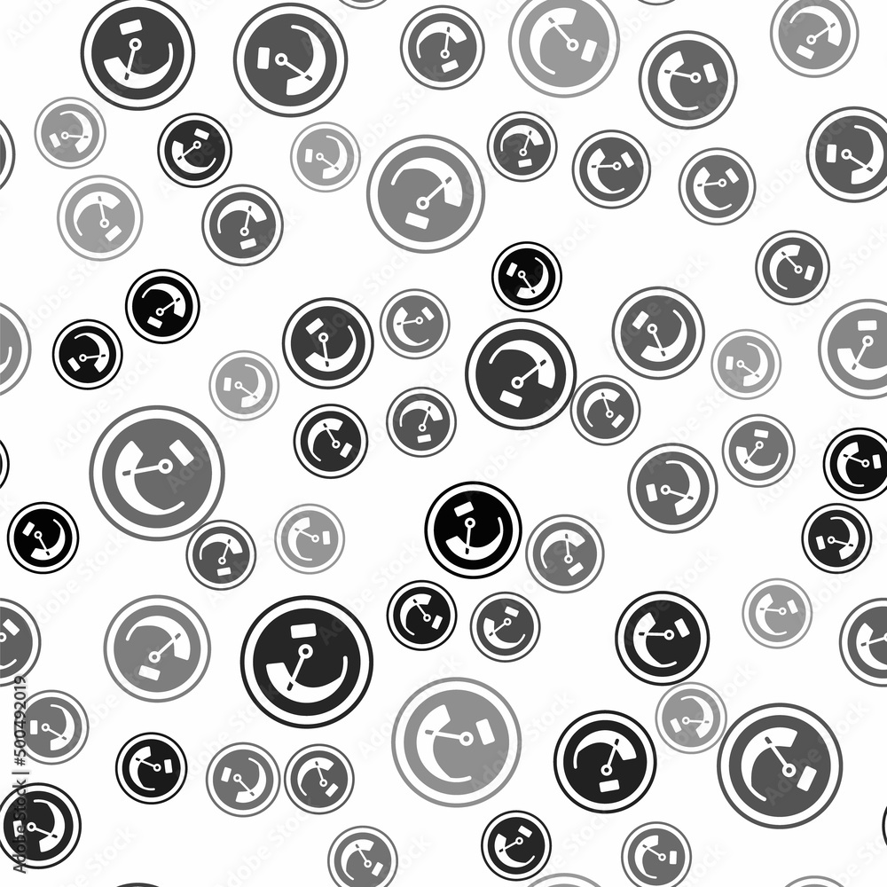 Poster black speedometer icon isolated seamless pattern on white background. vector