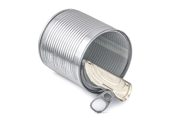 Open empty Tin Can Isolated on White Background