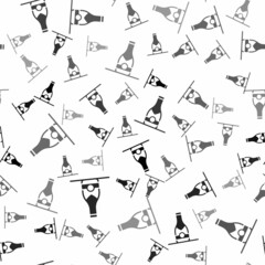 Black Champagne bottle icon isolated seamless pattern on white background. Vector