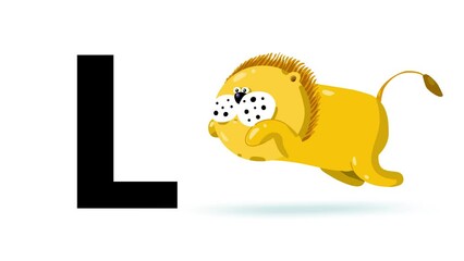 L letter big black like lion cartoon animation. Animal loop. Educational serie with bold style character for children. Good for education movies, presentation, learning alphabet, etc...
