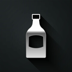 Silver Beer bottle icon isolated on black background. Long shadow style. Vector
