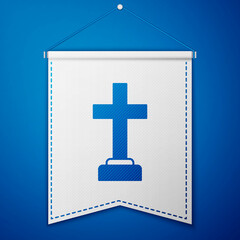 Obraz premium Blue Man graves funeral sorrow icon isolated on blue background. The emotion of grief, sadness, sorrow, death. White pennant template. Vector