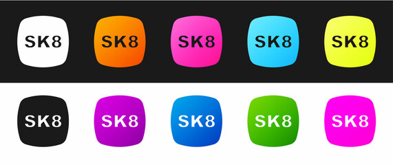 Set Skateboard icon isolated on black and white background. Extreme sport. Sport equipment. Vector