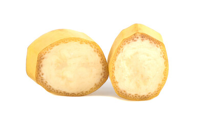 banana cut into pieces isolated on white background