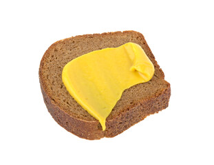 Rye bread slice and mustard isolated on white background