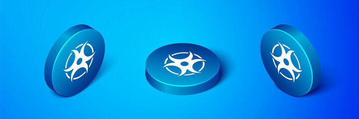 Isometric Biohazard symbol icon isolated on blue background. Blue circle button. Vector