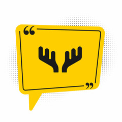 Black Deer antlers icon isolated on white background. Hunting trophy on wall. Yellow speech bubble symbol. Vector