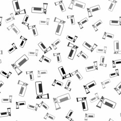 Black Fire extinguisher icon isolated seamless pattern on white background. Vector