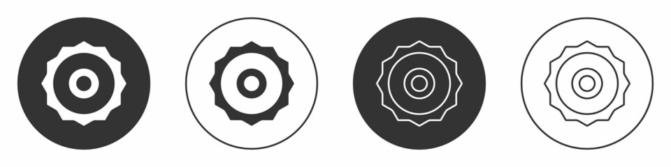 Black Circular saw blade icon isolated on white background. Saw wheel. Circle button. Vector