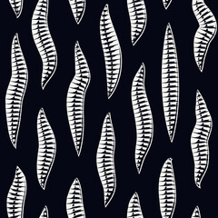 Freehand design floral ornament. Handdrawn leaf motif seamless pattern. Trendy brushstrokes ornate print. Paint brush smears organic background