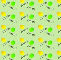 A seamless pattern  with lemons and limes on light green background, vector illustration, eps 10