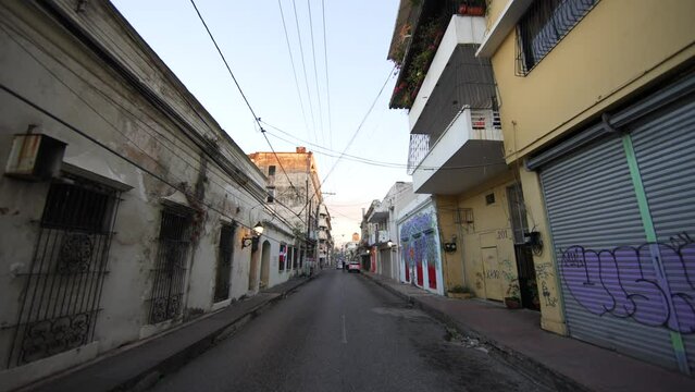 Empty street in the colonial city during the pandemic. Santo Domingo, Dominican Republic