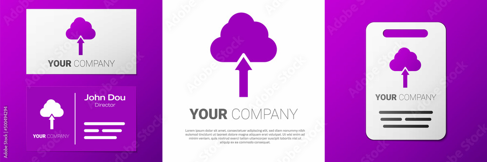 Poster Logotype Cloud upload icon isolated on white background. Logo design template element. Vector