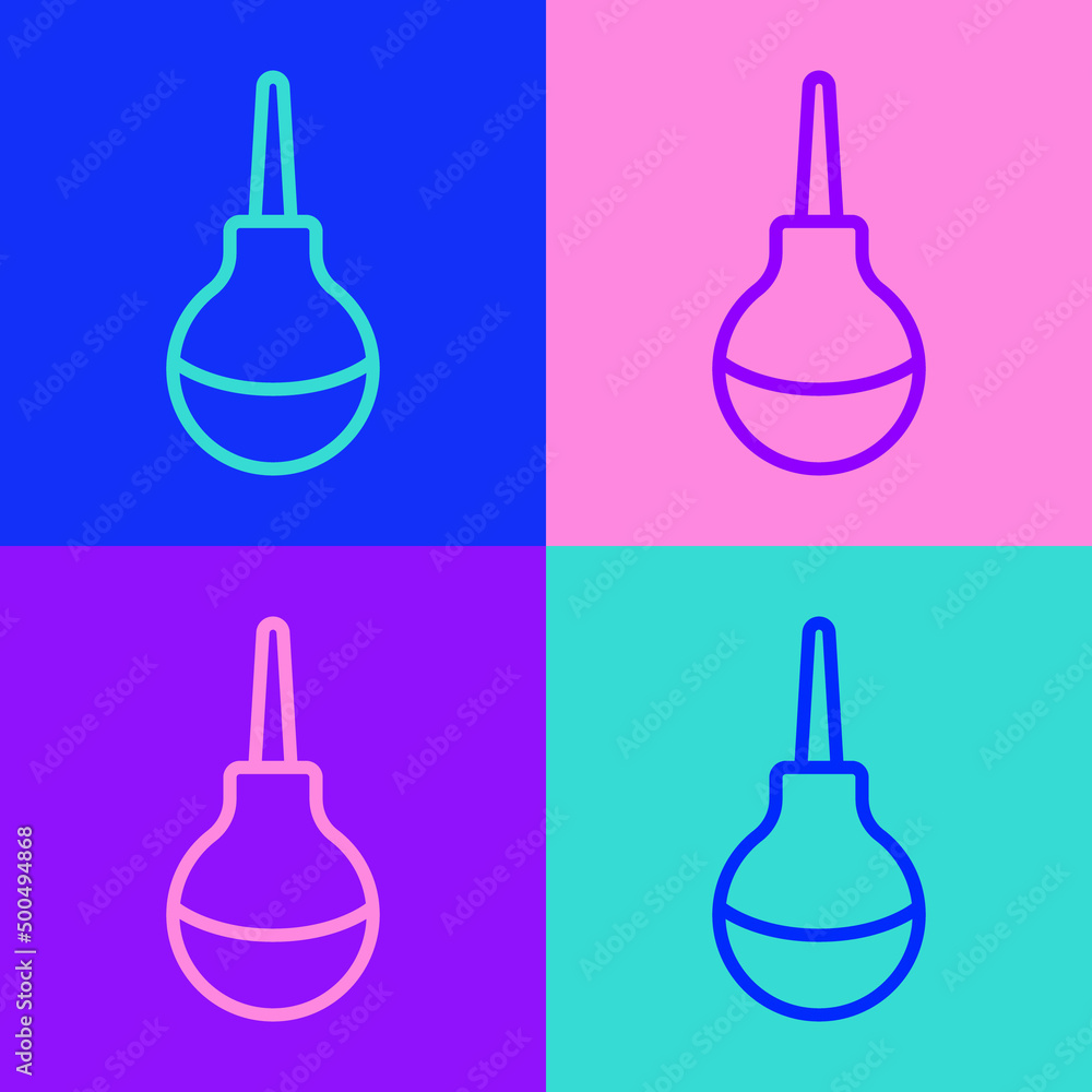 Poster pop art line enema icon isolated on color background. enema with a plastic tip. medical pear. vector