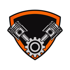 emblem shield with piston and gear.
