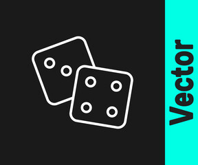 White line Game dice icon isolated on black background. Casino gambling. Vector