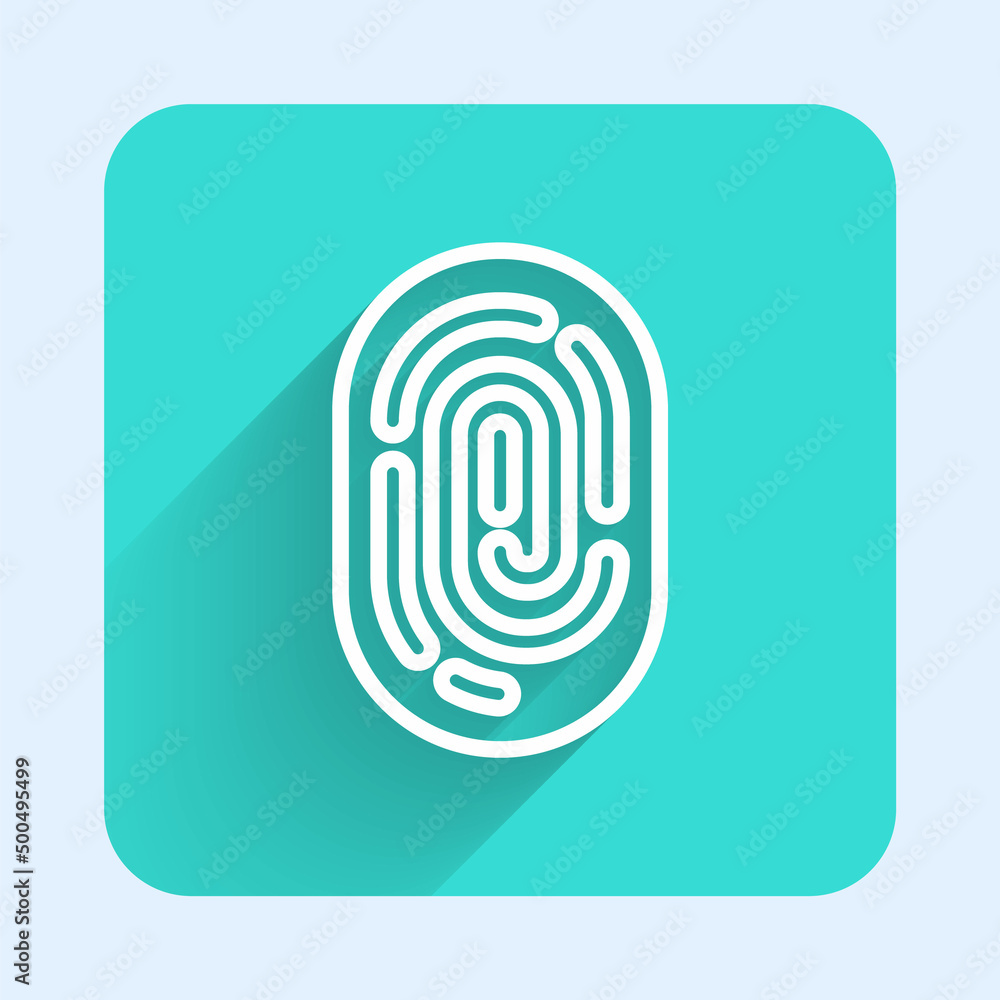 Aufkleber white line fingerprint icon isolated with long shadow. id app icon. identification sign. touch id. g